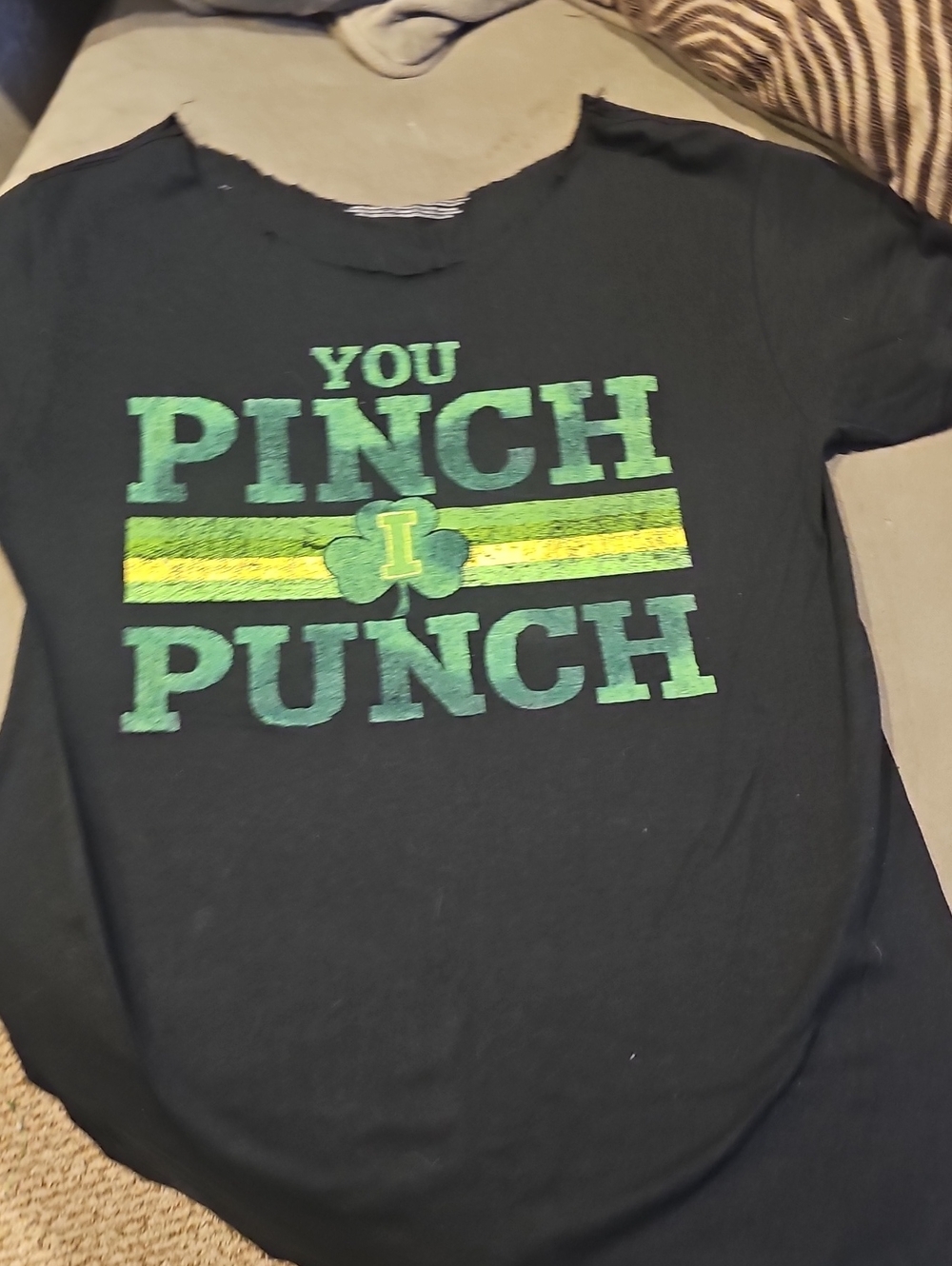 Off Shoulder Womens Black 'You Pinch I Punch' Graphic Tee